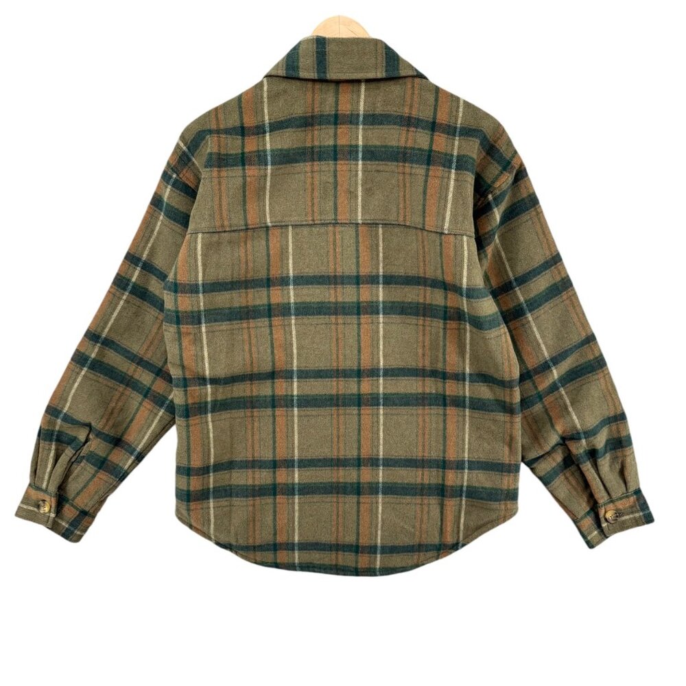 Cozi Scala Woven Shacket Womens Brown Plaid Lined Long Sleeve Jacket Size S - Picture 2 of 12